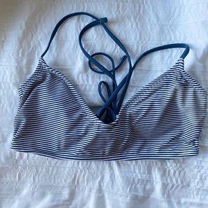 scoop neck blue striped bikini top